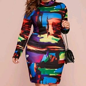 #8 Brand New Plus Multicolor Bodycon Long Sleeve Dress